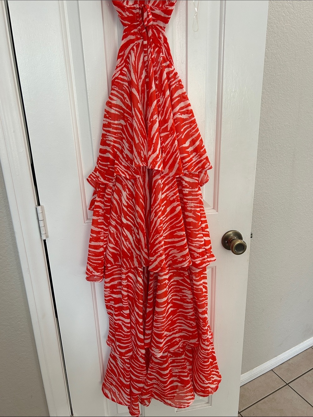 Fashion Nova Kenya Maxi Dress Orange Zebra Tiered Ruffle Cut Out Boho Summer XS - Picture 6 of 7